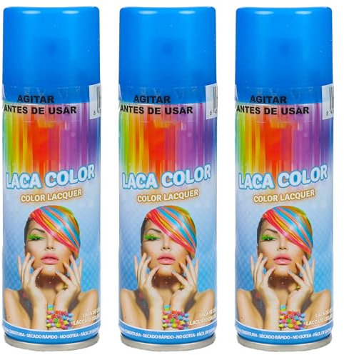 Spray Temporal con Color para Cabello - Efecto Vibrante, Fácil Lavado, Apto para Todos los Tipos, Secado Rápido, Ideal para Fiestas y Eventos, 125ml (Color Azul Celeste, 3 unit)