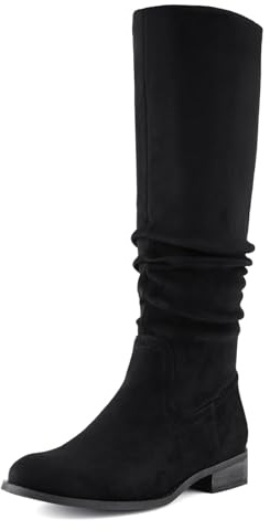 Shoe'N Tale Women's Knee High Boots Flat Low Heel Slouch Pointed Toe Winter Shoes with Side Zipper(8,Black)
