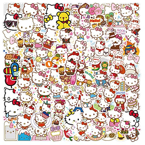 100 adesivi Kitty, simpatici adesivi per bambini, impermeabili, in vinile, graffiti, per bambini, adolescenti, laptop, valigia, casco, skateboard, bicicletta, scrapbook
