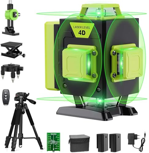 【con Trípode】Verde Nivel Laser Autonivelante 360 Grados, 16 Lineas Laser Profesional para Diseño de Interiores, Control Remoto