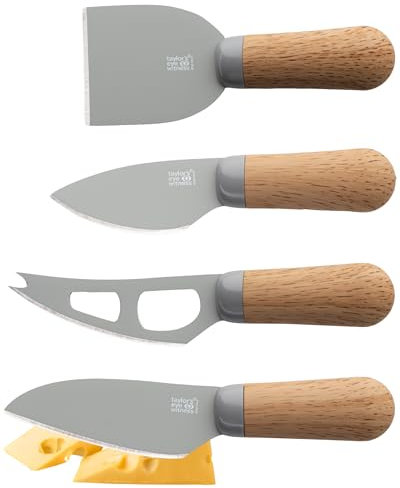 Taylors Eye Witness 4 Piece Cheese Knife Set - Stylish Cheese Knives Gift Box Set. with Elegant Beech Wood Effect, Peardrop Shape Handles & Classic Polished Stainless Steel Blades. 2 Year Guarantee