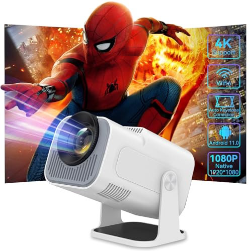 Mini Projector 4K with WiFi 6 and Bluetooth, 1080P Full HD Portable Mini Projector with Android 11.0 and 180° Rotatable, Auto Keystone Home Projector for Phone/TV Stick/Laptop