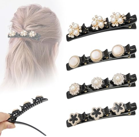 ZOUIQSS Lot de 4 pinces à cheveux tressées en strass,pinces à cheveux avec pierres en cristal scintillantes,pince à cheveux en strass,pinces à cheveux à double couche pour femmes et filles(Style5)