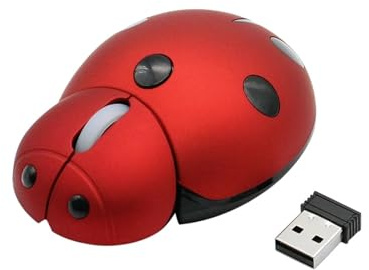 Pengchang Mini ratón inalámbrico portátil con Forma de Mariquita, láser, ergonómico, for Ordenador de Escritorio y portátil