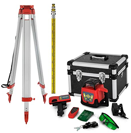 Self-Leveling Rotary Laser Level Kit - 500m Range Measuring Equipment for Construction - Complete Tools Set for Outdoor Use
