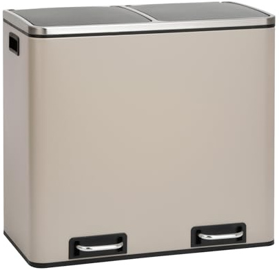 SVITA TM2X24 Treteimer 48 Liter Abfalleimer 2 x 24 Liter Mülleimer Küche Design Mülltrennung Papierkorb Küchen-Ordnung Trennsystem Mülltrennsystem 2 Fächer Treteimer Softclose-Deckel Stahl Taupe