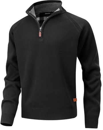 CoXuantion Maglioni Uomo Invernali Collo Alto Pullover con 1/4 Zip Casual Caldo Sweater in Pile MagliaManica Lunga Lavorata a Maglioni Slim Fit Maglione L,Nero