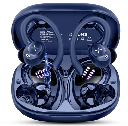 Auriculares Inalambricos Deportivos, Auriculares Bluetooth 5.4 HiFi Estéreo, 50H Cascos Inalambricos Bluetooth con 4 HD Mic y Reducción de Ruido ENC, Pantalla LED, IP7 Impermeable Cascos Running, Azul