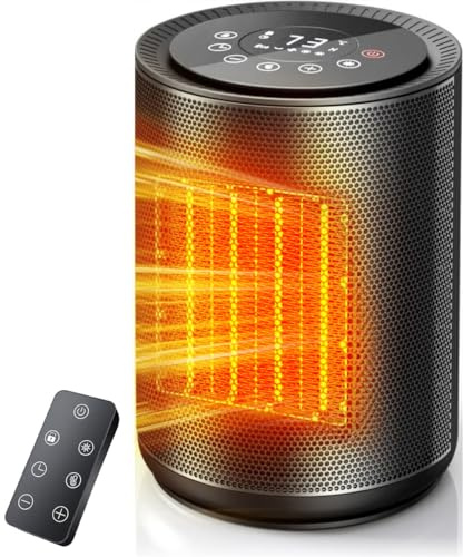 Electactic Small Space Heaters for Indoor Use, Mini Portable Electric Heaters Fan with Thermostat & Remote, LED Touch Screen, 24H Timer, Eco Mode, Desk Ceramic Heater for Office/Bedroom/Bathroom/RV
