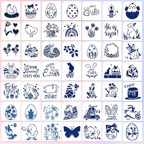 49 Piezas Plantilla De Dibujos Conejos Huevos Pollo Para Pintar,Plantillas Para Pintar,Reutilizable Painting Templates Kit,Para Fiesta Hogar Decoración Diy Manualidades Scrapbook Making