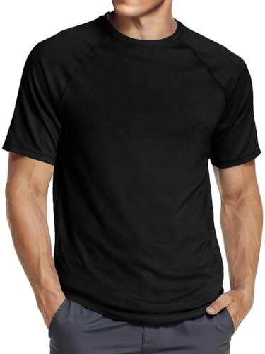 Runcati T-shirt de sport à manches courtes et col rond pour homme - Séchage rapide - Fitness - Gym - Couleur unie - Léger - Loisirs
