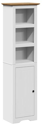 Mokuyary BODO Armario de baño blanco y marrón, 44 x 30 x 160 cm, armario de almacenamiento, armario para cuarto de baño, espacios pequeños