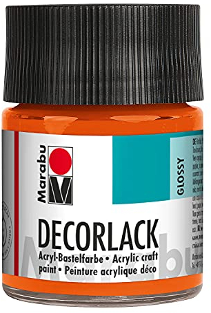 Marabu 11300005013 - Decorlack Acryl Orange 013, 50 ml, hochglänzender Acryllack auf Wasserbasis, wetterfest, speichelfest, zum Malen, Schablonieren und für Serviettentechnik