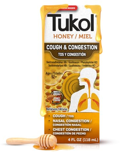 TUKOL X-Pecto Honey Cough Syrup for Adults, DM Cough Expectorant, Chest Congestion Relief, Cough DM, Expectorant Cough Syrup, Fast Relief for Cough and Chest Congestion, 4 FL OZ