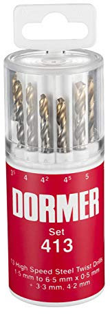Dormer A094413 HSS High Speed Steel Jobber Drill Bit Set with 118 Degree Tin Tipped Split Point, Set of 13