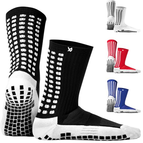 LUX Sports DualGrip Fußballsocken - Sportsocken mit Gumminoppen - Grip & Zehenverstärkung - Grip Socken Fussball & Basketball - Fußball Stutzen - Rutschfest & Atmungsaktiv mit Noppensohle - Schwarz