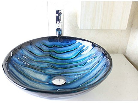 HomeLava Lavabo Vasque en Verre Trempé Bleu, à poser la salle de bain,garantie de 2ans (Sans Robinet)