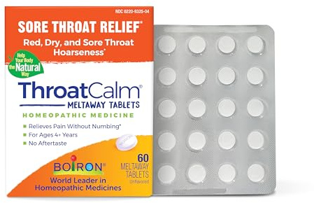 Boiron ThroatCalm Tablets for Relief of Sore Throat, Scratchy, Red or Dry Throat, and Hoarseness - 60 Count