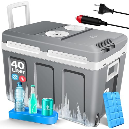 KESSER® Nevera eléctrica portátil 40L con Ruedas | Calienta y enfría | Termoeléctrica | Mini Nevera | 12V y 230V | para Coche, Camping y Enchufe | Modo Eco | Incluye acumuladores de frío | Gris