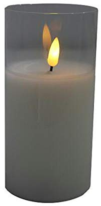 Högkvalitativt och ädelt LED-ljus i glas – timer – realistiskt flimrande – ny design (vit, höjd: 15 cm – Ø 7,5 cm)