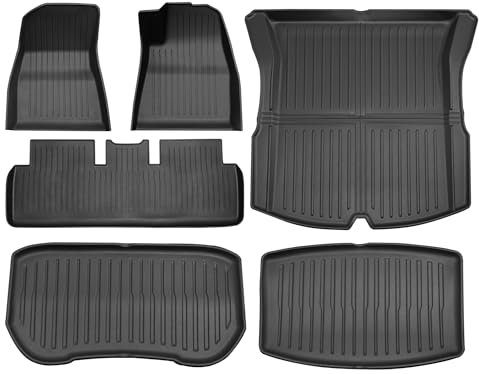SUPER LINER Tesla Model 3 Floor Mats 2024 2025 2026 All-Weather Floor Mats Set (6 Pieces) | Custom Fit, Pet & Child-Friendly | Model 3 Highland Cargo Liner Rear Cargo Tray Trunk Interior Accessories