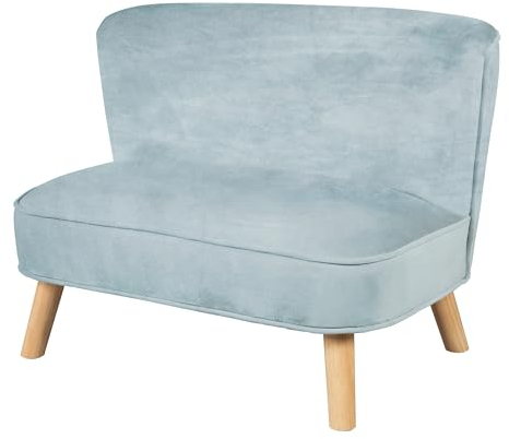 roba Kindersofa „Lil Sofa“ für Jungen und Mädchen, bequeme Kindercouch mit stabilen Holzfüßen und Samtstoff in der Farbe Sky/Hellblau, Kinder-Sitzmöbel-Serie „Lil Sofa“ fürs Kinder- oder Babyzimmer