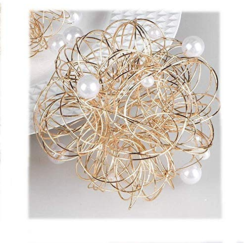 Formano Deko-Kugel 7cm aus goldenem Draht mit cremefarbenen Perlen veredelt