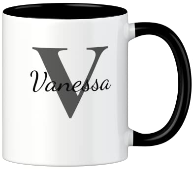 LOOXIS Mug personnalisé Noir Calligraphie + nom de votre choix (idée cadeau pour conjoint(e), amis, famille pour anniversaire, anniversaire de mariage, Noël)