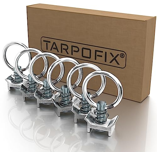 Tarpofix® Anello di fissaggio per guida aerea (6 pz) con capacità di carico di 900 daN (900 kg) - Montaggio semplice per binari di ancoraggio - Occhielli per fissaggio del carico in rimorchi e auto
