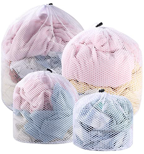 4 Stück Wäschenetz für Waschmaschine, Wäschesack Wäschebeutel mit Kordelstopper Laundry Bag Wiederverwendbare für Pullover Mäntel Hemden Unterwäsche Socken