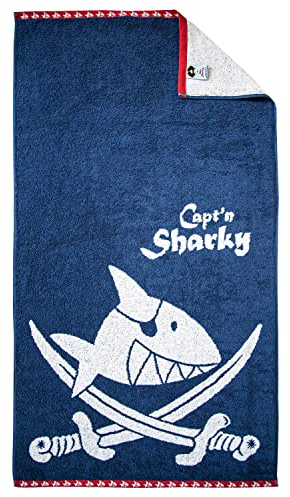 Dyckhoff Frottier Kinder Handtuch Duschtuch, Capt’n Sharky, 70 x 130 cm, 100% Baumwolle, 480 g/m², Oeko-Tex Zertifiziert, weich, saugstark, blau weiß 1483149427