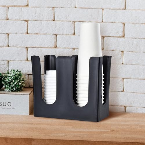 Dispensador de tazas, Dispensador de tazas de papel desechable, taza y soporte de tapa de plástico recto 2 compartimentos de papel negro organizador de portavasos para taza desechable tienda de té