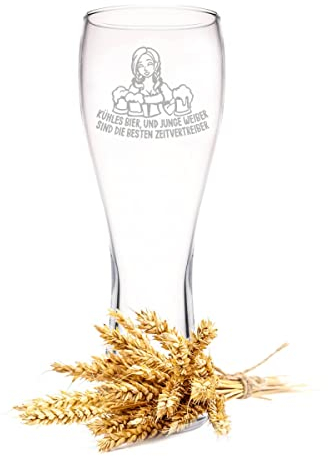 Leonardo Wheat Glass with Engraving – Cool Beer and Young Women – Funny Gift with Schankmaid Girl for Beer Lovers for Oktoberfest – Gifts for Men for Birthday – 500 ml