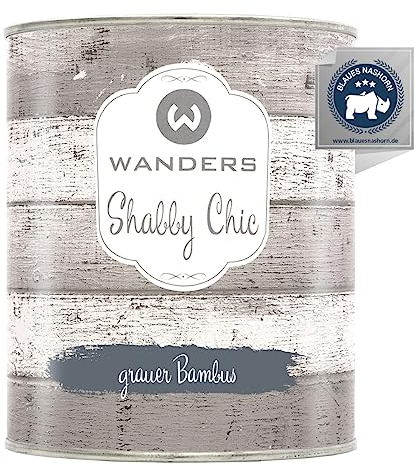 Wanders Shabby Chic Peinture à la craie 750 ml – Gris bambou/bleu gris – Peinture pour meubles de cuisine et meubles de cuisine sans ponçage – Peinture à la chaux pour bois et plus encore – Haut