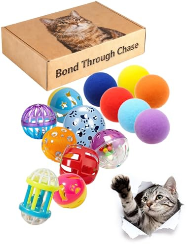 HEUHAI 14 Pcs Cat Toys Indoor Kittens BPA-Free Jingle Balls Plush Balls Catnip Feather Mice for Play Chase Relax (1.5'' - 2.2'')