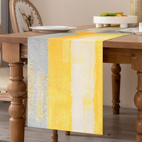 Camino de Mesa Lino Moderno 33x183cm Caminos de Mesa Primavera Verano Pintura Amarilla Camino de Mesa Rústica Abstracto Decoración de Mesa, Cocina, Fiesta, Comedor, Jardín, Boda, Banquete