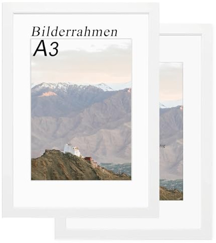 RUN HELIX Cadre A3 (2 Pièces), Cadre Photo A3 Bois Blanc Avec Papier Liner, Wall Montage Horizontal&Vertical, Cadre Photo Convient pour les Afficher Photos, Posters et Certificats