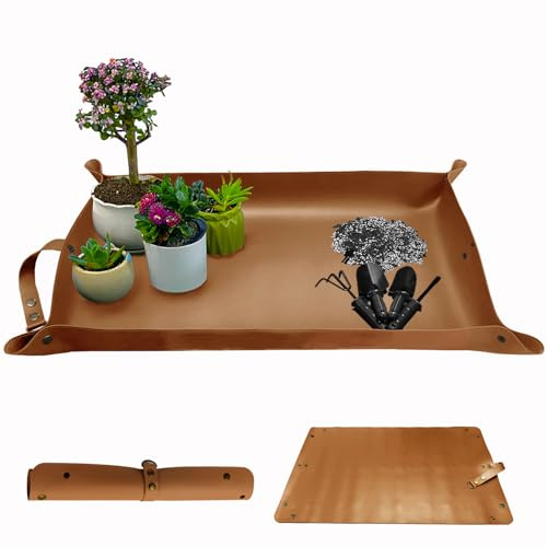 Plant Repotting Mat,Waterproof Leather Plant Transplanting Mats,Indoor Succulent Potting Mat for Change Soil and Watering,Portable Gardening Mats for Transplant and Mess Control (30 X 18,Brown)