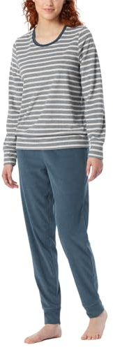 Schiesser Damen Schlafanzug lang Frottee warm kuschelig wohlfühlen-Nightwear Pyjamaset, Jeansblau_181968, 36
