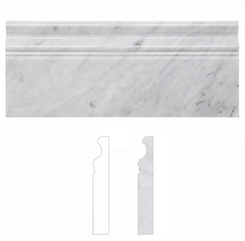 Diflart 4-Pack Carrara White Marble Baseboard Trim Molding, 5 x 12 Inch Round, Honed, Bianco Italian Carrera Marble Skirting Base Moulding for Shower Bathroom Wall Kitchen Backsplash