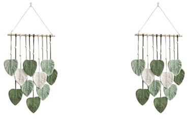 Pyugxab 2X Feuille Macramé Tenture Murale Boho Room Home Decor Tissé Tapisserie Murale EsthéTique Home Room DéCoration de Mariage Vert