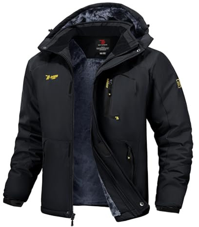 Rdruko Skijacke Herren Warme Winterjacke Gefüttert Verdickt Softshelljacke Wasserdicht Snowboardjacke Atmungsaktiv Funktionsjacke mit Abtrennbarer Kapuze(Schwarz, XS)