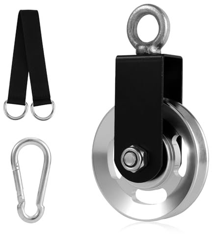 NQEUEPN Cable Pulley Wheel, Weight Pulley with Hanging Straps & Carabiner Silent Gym Exercise Machine Attachments Replacement Parts Accessories for Straight LAT Pulldown Bar
