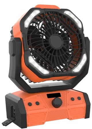 Beefull Portable Rechargeable Fan, 3-in-1 Camping Fan with 20000mAh Battery Powered, LED Lights, USB C, Remote Auto Oscillating for Indoor, Tent, Travel, Car, BBQ, Fishing, Camping Essentials