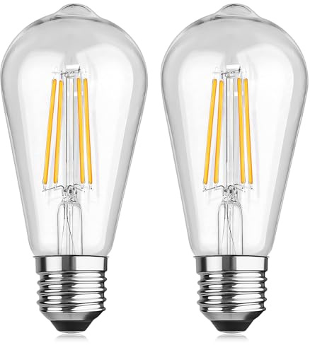 Morotty Bombilla LED E27, ST64 Bombilla Vintage 6W Equivalente a 60W，Bombilla Led Filamento Edison Blanco Cálido 2700K，600LM, Bombillas Decorativas para Decoración e Iluminación, 2 Piezas