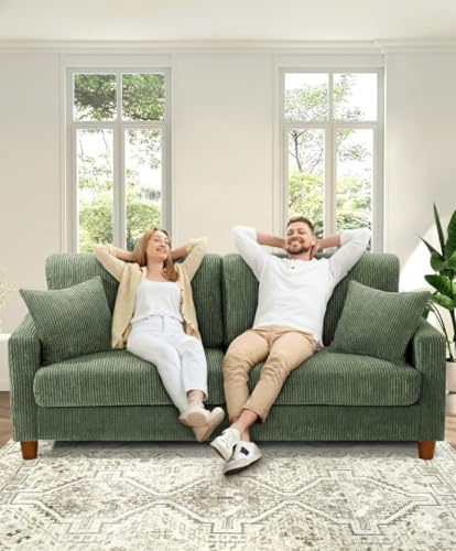 Kidirect 3 Sitzer Sofa Couch 177CM, Big Sofa Couch mit 2 Kissen, Sofa Wohnzimmer Werkzeugfreie Montage, Modernes Couch fürs Büro, Schlafzimmer Sofas Grün