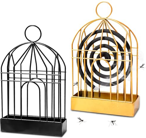 2 Pezzi Porta Spirale Antizanzare in Metallo, Supporto Retrò a Forma di Gabbia per Incenso, Decorazione Elegante per Giardino e Casa (Nero & Oro)