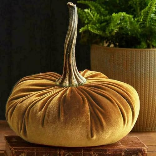 Sammet pumpadekoration, höstdekoration pumpa, höst estetisk halloween Thanksgiving höstdekoration (guld, 20 cm)