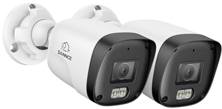 SANNCE 2 Telecamere Esterno PoE, 2K/3MP Telecamera di Sicurezza con Audio, LED Smart IR, Riconoscimento Intelligente Persone/Veicolo, Notturna a Colori 65 Piedi, IP67 PoE Camera, Senza alimentatore