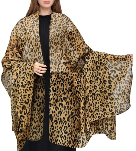 FloraMolly Leopard Stampa Sciarpa, Moda Lunga Sciarpa In Chiffon Sciarpe Leggere E Avvolgimenti Per Le Donne Banchetto Giornaliero Festa - Circa 190cm.